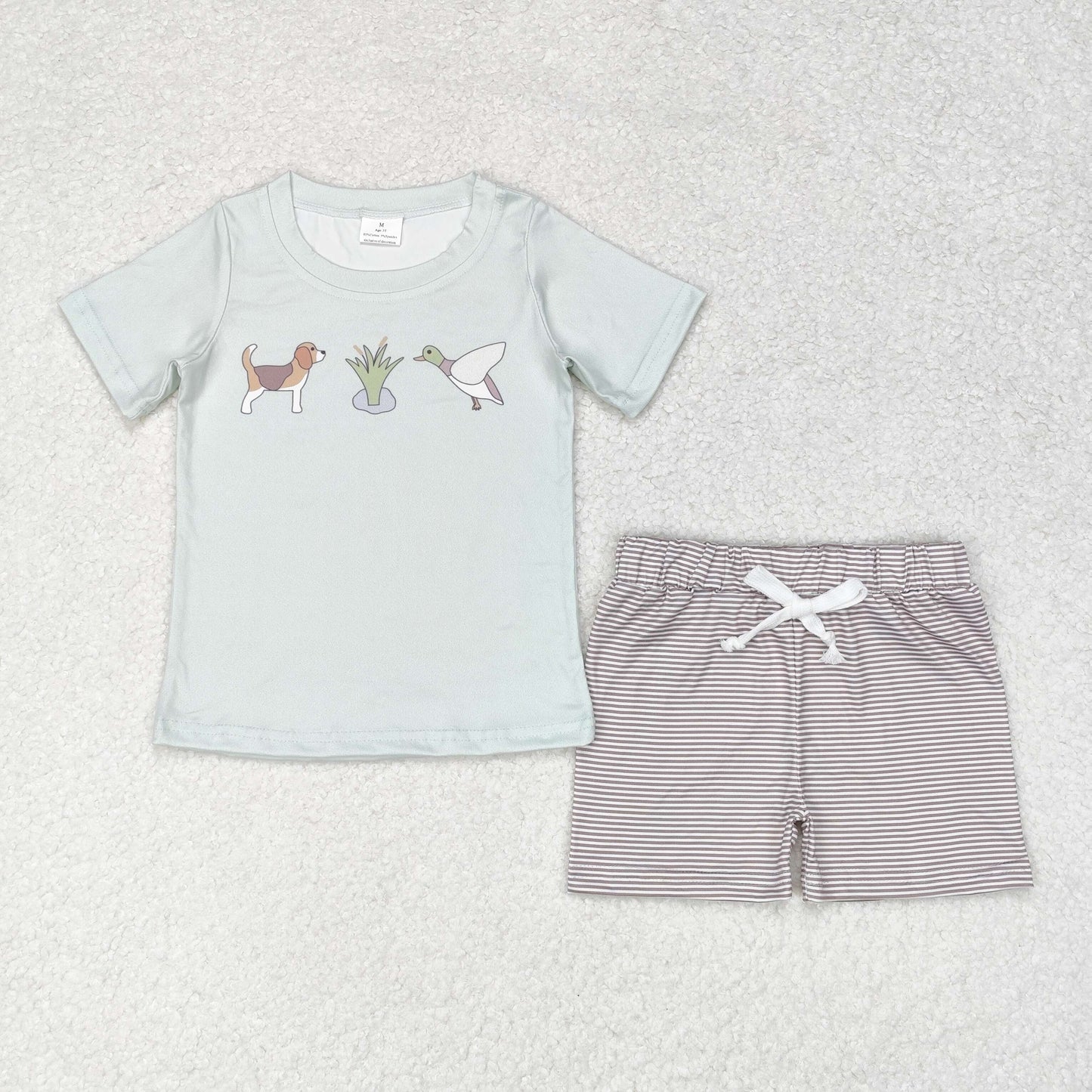 Sibling Baby Boys Short Sleeve Dogs Ducks Fishing Print Top Shorts Hunting Clothes Sets