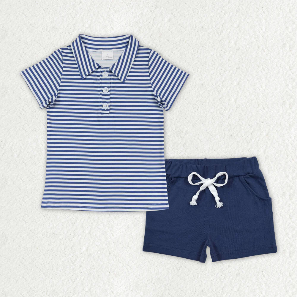 Sibling Baby Boys Stripe Plaid Pocket Button Polo Shirts Pockets Short Clothes Set