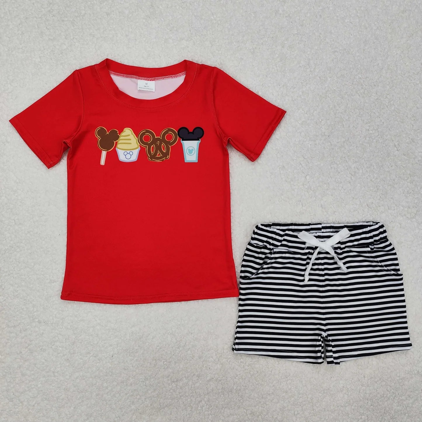 Sibling Boys Baby Girls Red Cartoon Snacks Summer Outfits Sets