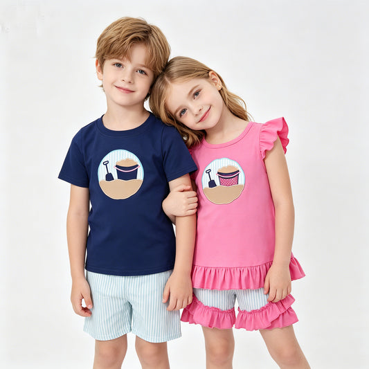 Sibling Embroidery Baby Girls Boys Beach Summer Outfits Clothes Sets