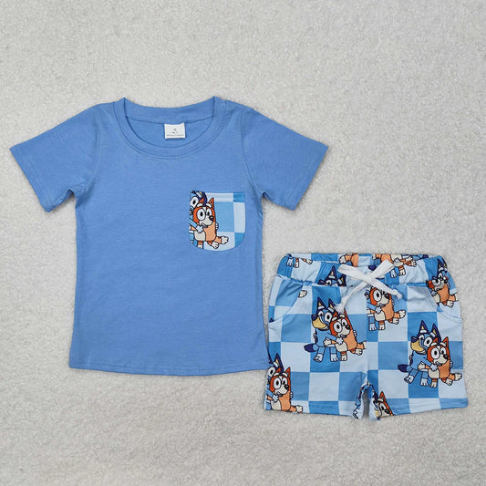 Sibling Baby Boys Summer Cartoon Short Sleeve Pocket T-shirt Top with Shorts Outfit