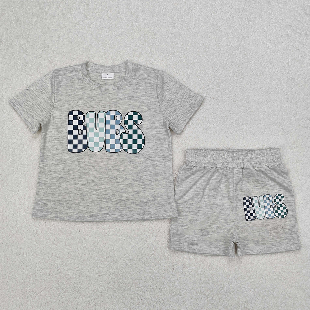 BSSO1304  BUBS Vinyl Grey Top Shorts Boys Summer Cotton Clothes Set