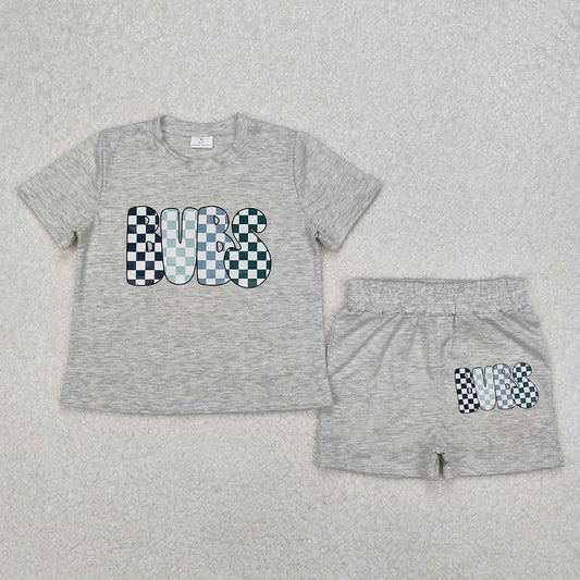 BSSO1304  BUBS Vinyl Grey Top Shorts Boys Summer Cotton Clothes Set