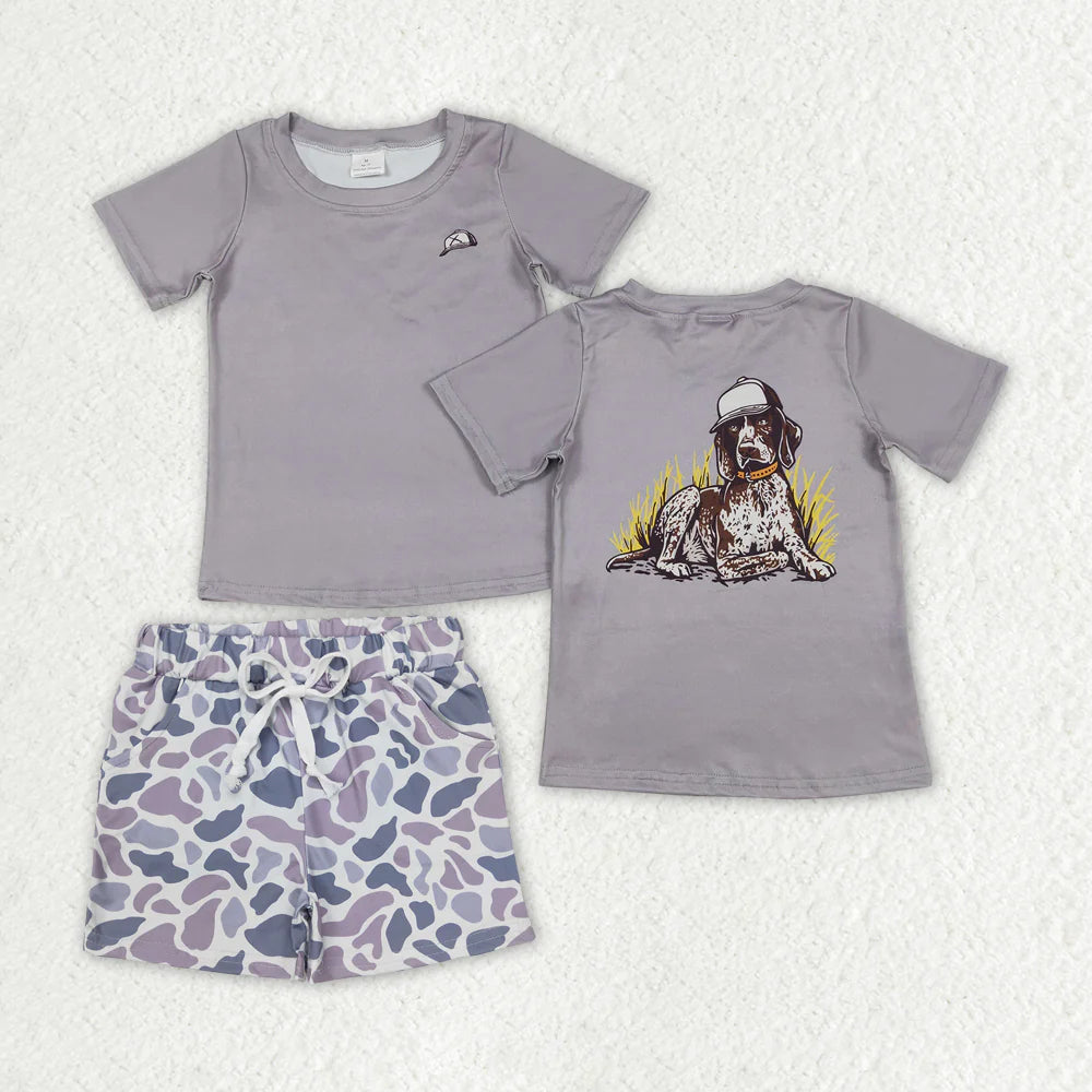 Sibling Baby Boys Camo Dog Print Button Shirts Pockets Short Outfit