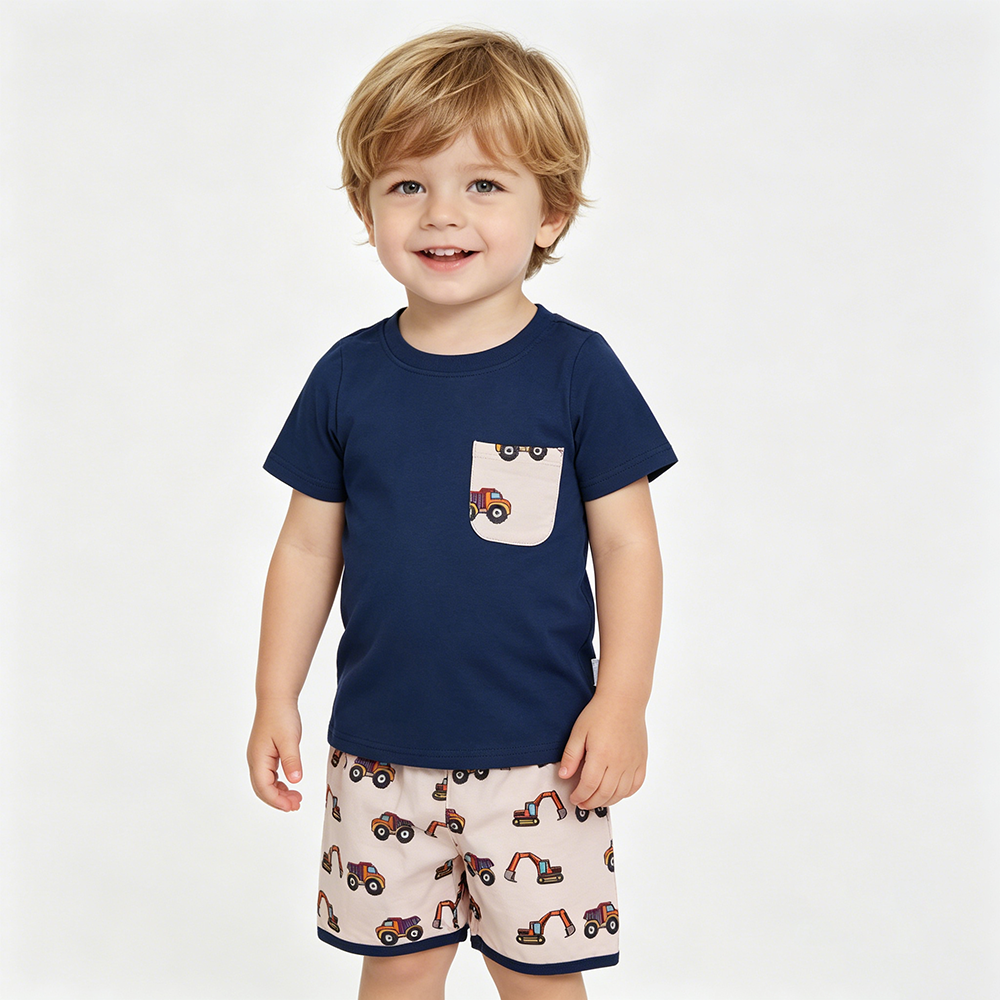 BSSO1364 Navy Pocket Top Excavator Shorts Boys Summer Outfits