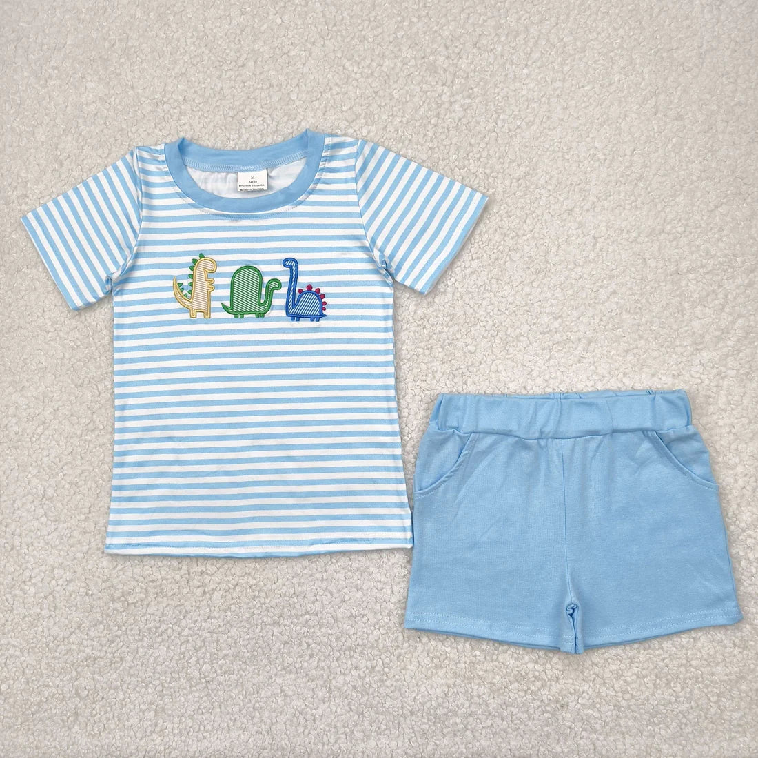 Sibling Baby Boys Back To School Embroidery Dinosaurs Summer Shorts Sets