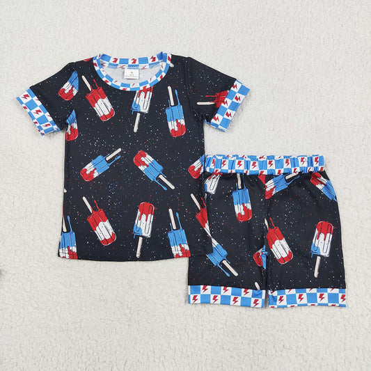 BSSO1401 Popsicle Plaid Shorts Baby Boys 4th of July Clothes Set