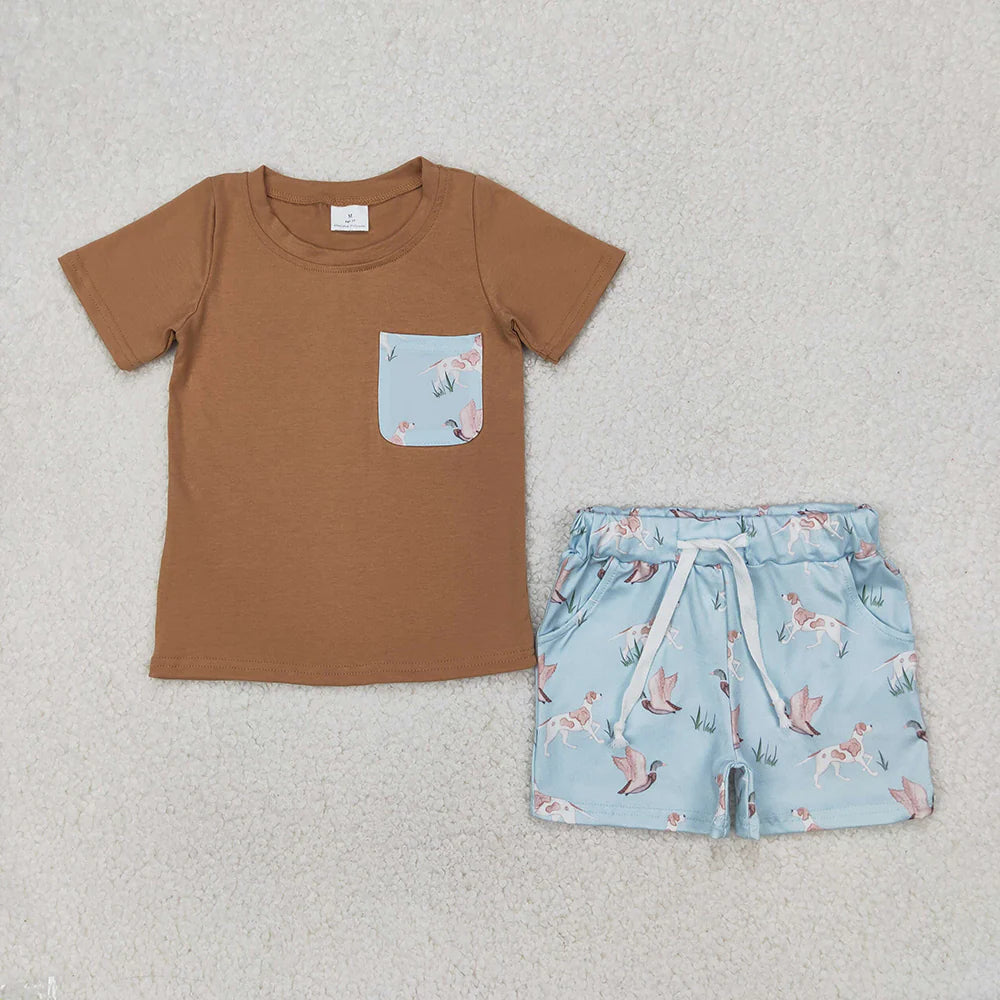 Sibling Baby Boys Summer Short Sleeve Pocket T-shirt Top with Shorts Outfit