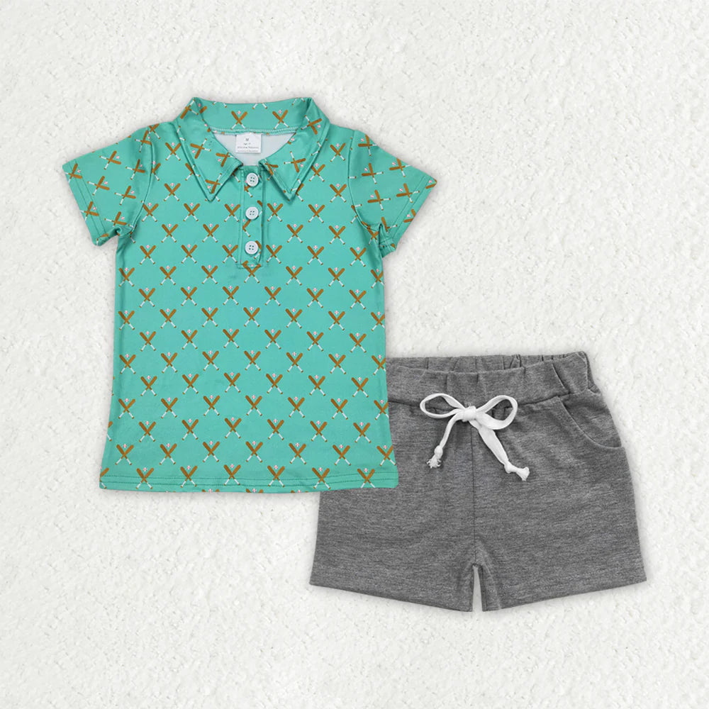 Sibling Baby Boys Ducks Fishing Print Button Polo Shirts Pockets Short Western Set