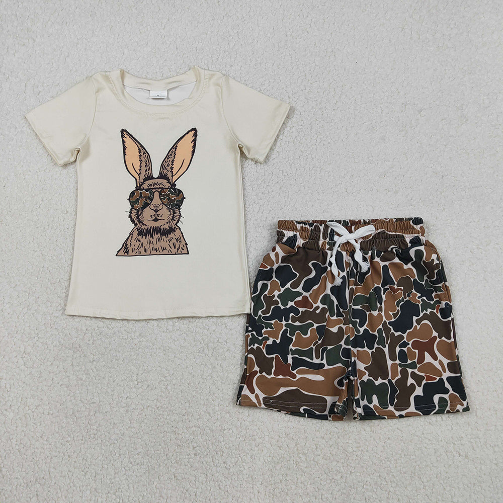 BSSO1582 Bunny Top Camo Shorts Boys Easter Clothes Set