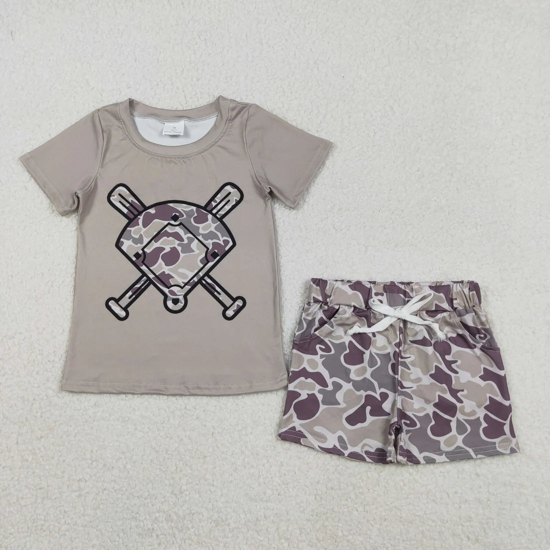 Sibling Baby Boys Short Sleeve Camo Baseballs Top Pockets Shorts Outfit
