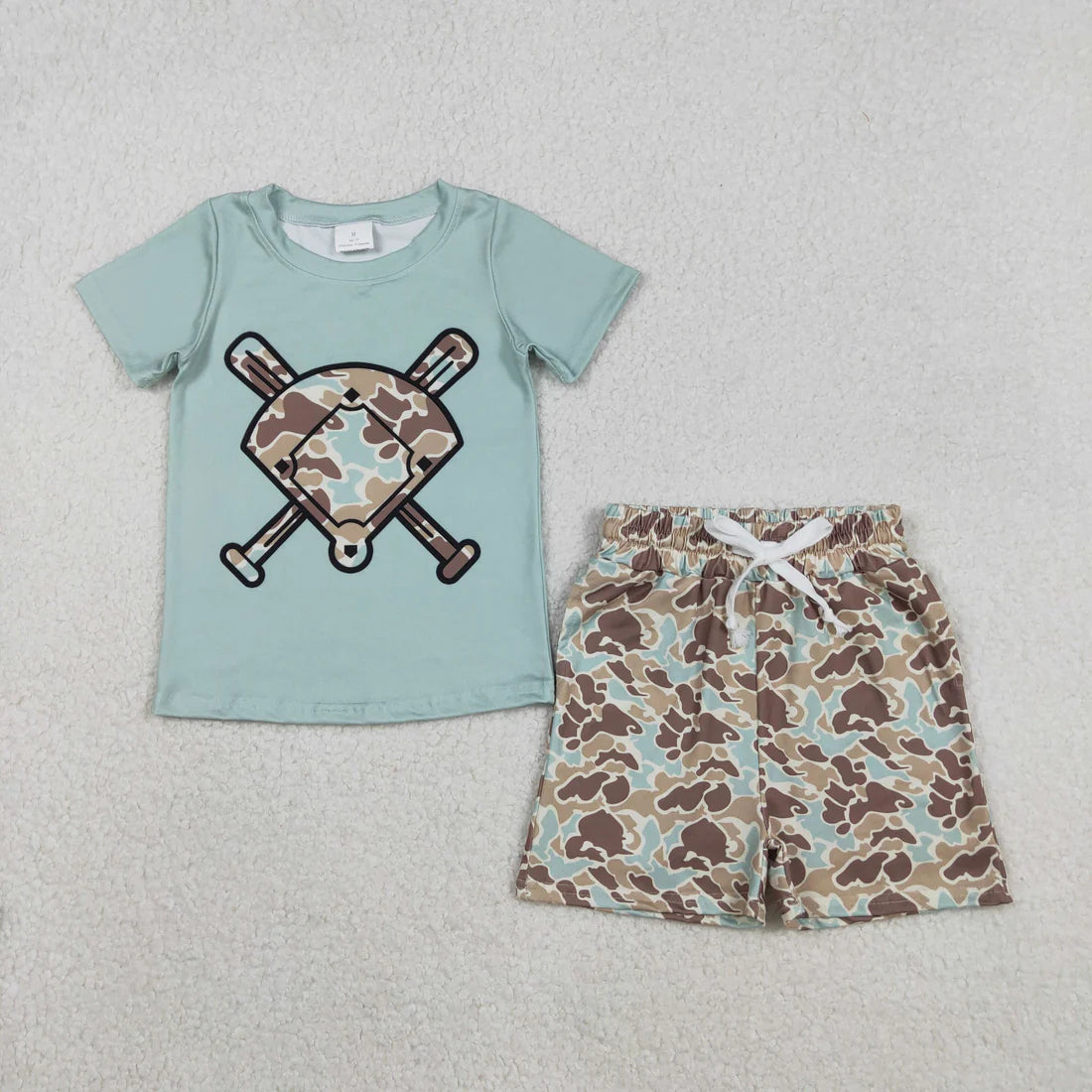 Sibling Baby Boys Short Sleeve Camo Baseballs Top Pockets Shorts Outfit