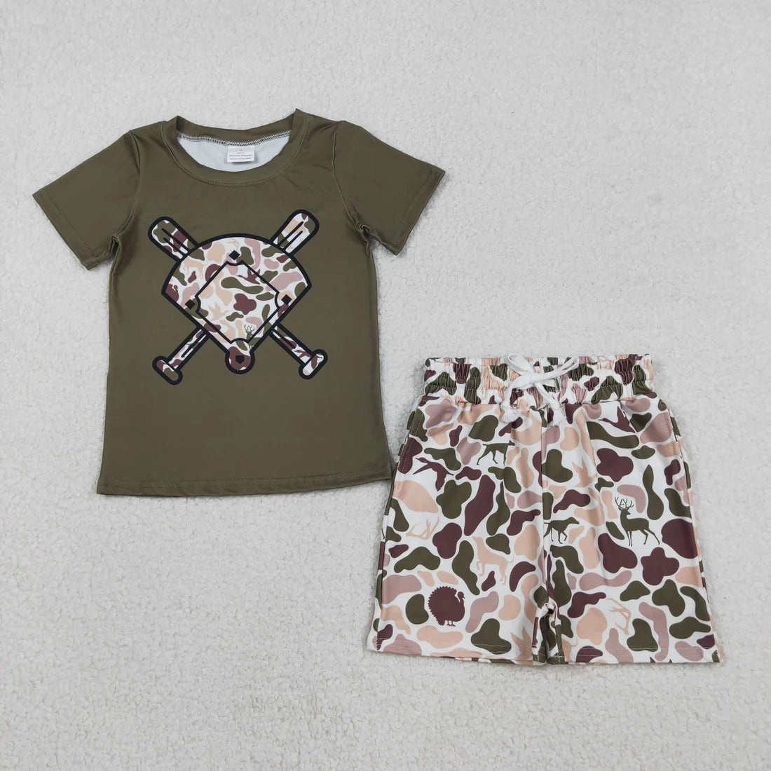 Sibling Baby Boys Short Sleeve Camo Baseballs Top Pockets Shorts Outfit