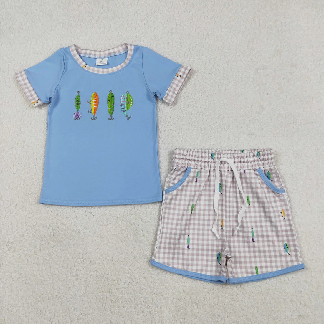 Embroidery Country Boy Boots Top Camo Pockets Shorts Western Clothes Sets