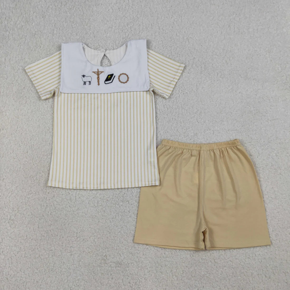 Baby Girls Boys Sibling Easter  Embroidery Seep Cross Outfit Romper