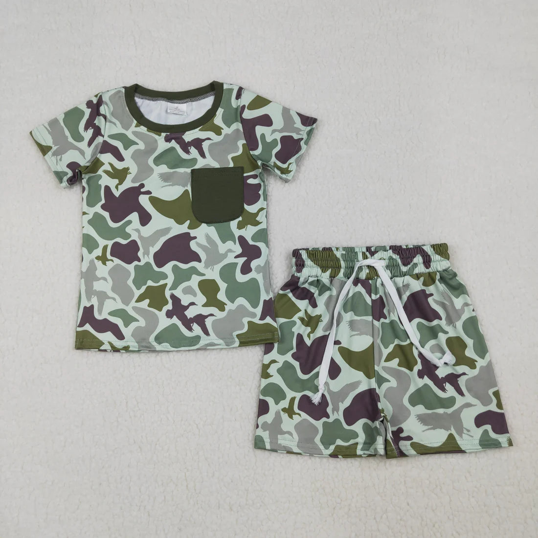 Sibling Baby Boys Short Sleeve Deer Ducks Camo Pockets Top Short Hunting Clothes Sets