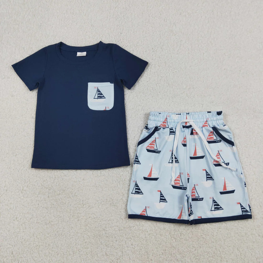 Sibling Baby Boys Short Sleeve Shirt Top Pockets Short Sea World Clothes Sets