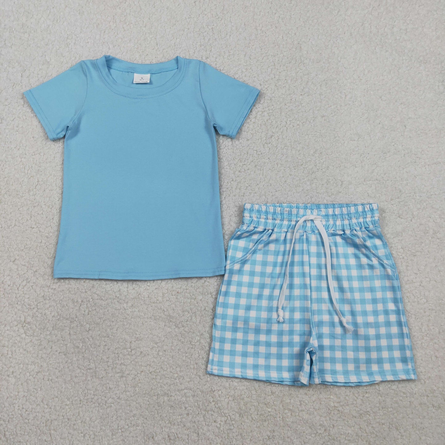 Sibling Baby Boys Summer Cotton Short Sleeve Top Gingham Shorts Outfit