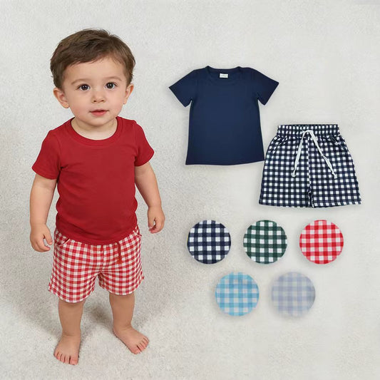 Boys 5-Color Plaid Short Sleeve T-Shirt & Shorts Summer Set Brothers Wear