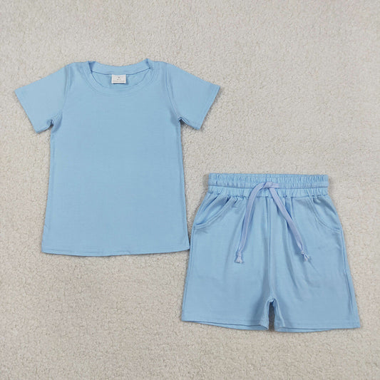 BSSO1887 Blue Cotton Pockets Shorts Boys Summer Clothes Set