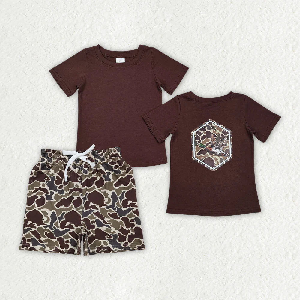 Baby Boys Southern Dark Khaki Camo Back Ducks Top Pocket Shorts