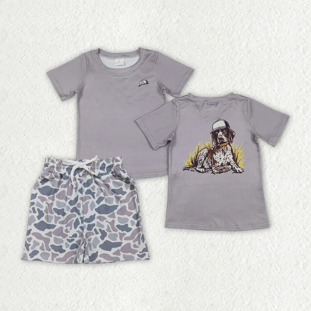 Baby Boys Hat Dogs Top Southern Light Grey Camo Pockets Short Hunting Outfit