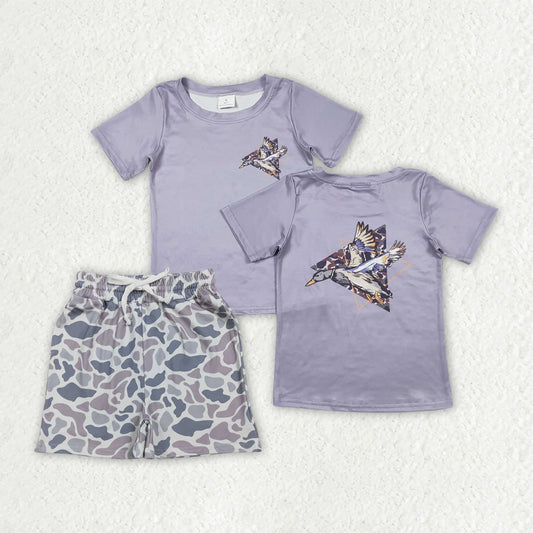 Baby Boys Ducks Top Southern Light Grey Camo Pockets Short Hunting Outfit