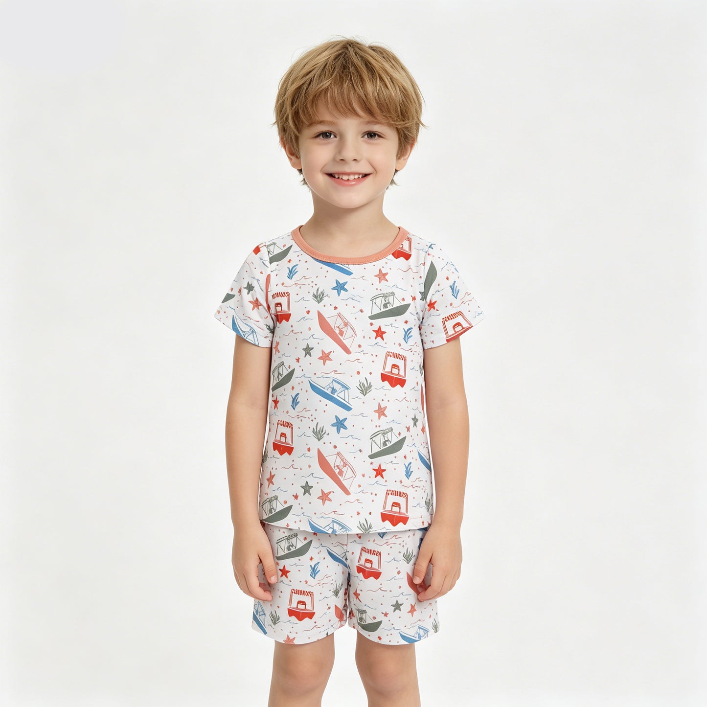 Boat Print Boys Summer Clothes Set