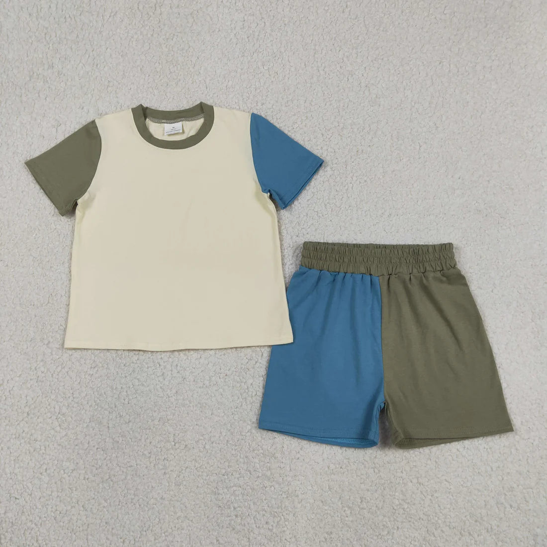 Sibling Baby Kids Short Sleeve Patchwork Shirt Top Shorts Slouchy Cotton Clothes Sets