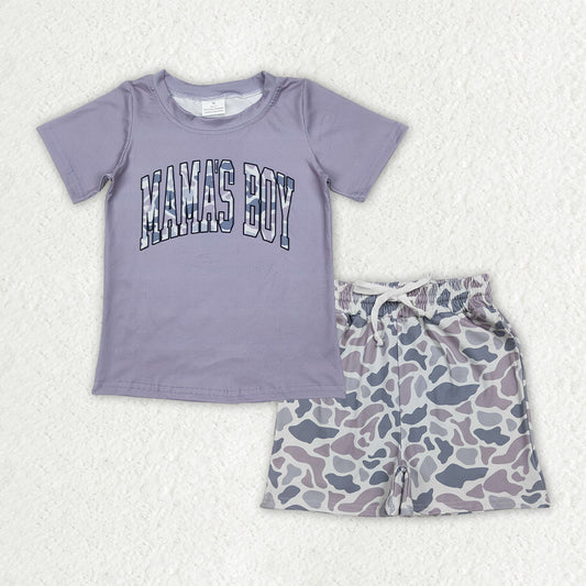 BSSO1990 MAMAS BOY Grey Top Camo Shorts Boys Summer Clothes Set
