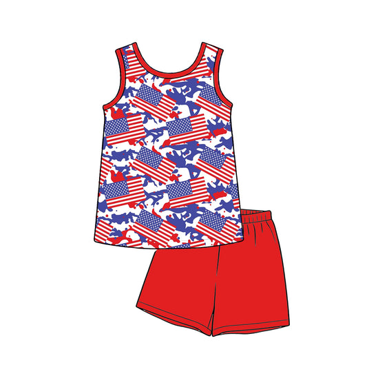 3.17 BSSO1994 Preorder Flag Camo Top Red Shorts Boys 4th of July Clothes Set