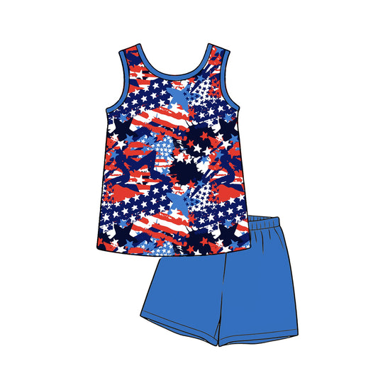 3.17 BSSO1995 Preorder Stars Top Blue Shorts Boys 4th of July Clothes Set