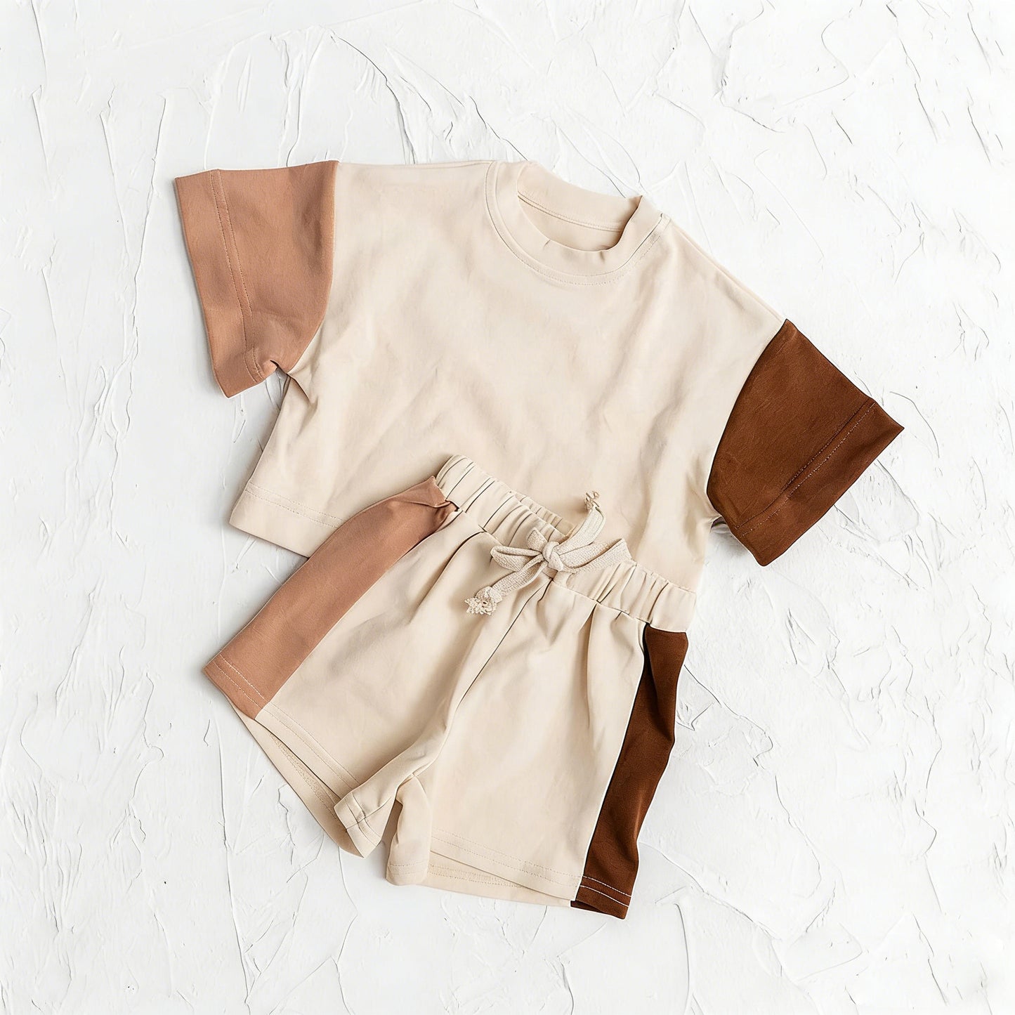 3.25 BSSO2012 Baby Boys Khaki Patchwork Short Sleeve Shirt Top Short Clothes Set Preorder