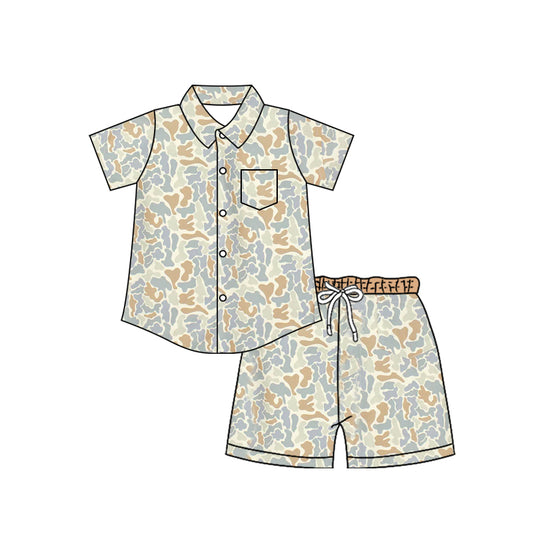 4.7 BSSO2022 Preorder Khaki Grey Camo Button Top Shorts Boys Summer Clothes Set