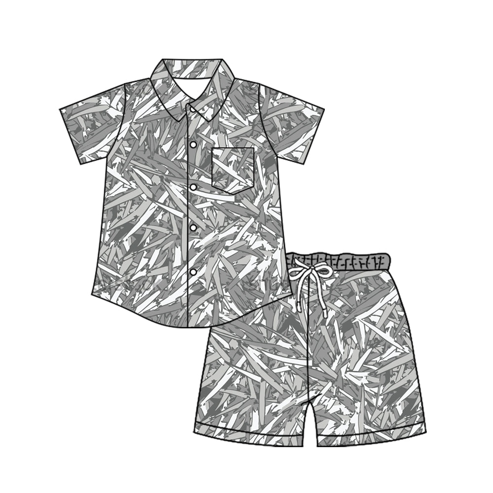 4.8 BSSO2026 Preorder Grey Camo Button Top Shorts Boys Summer Clothes Set