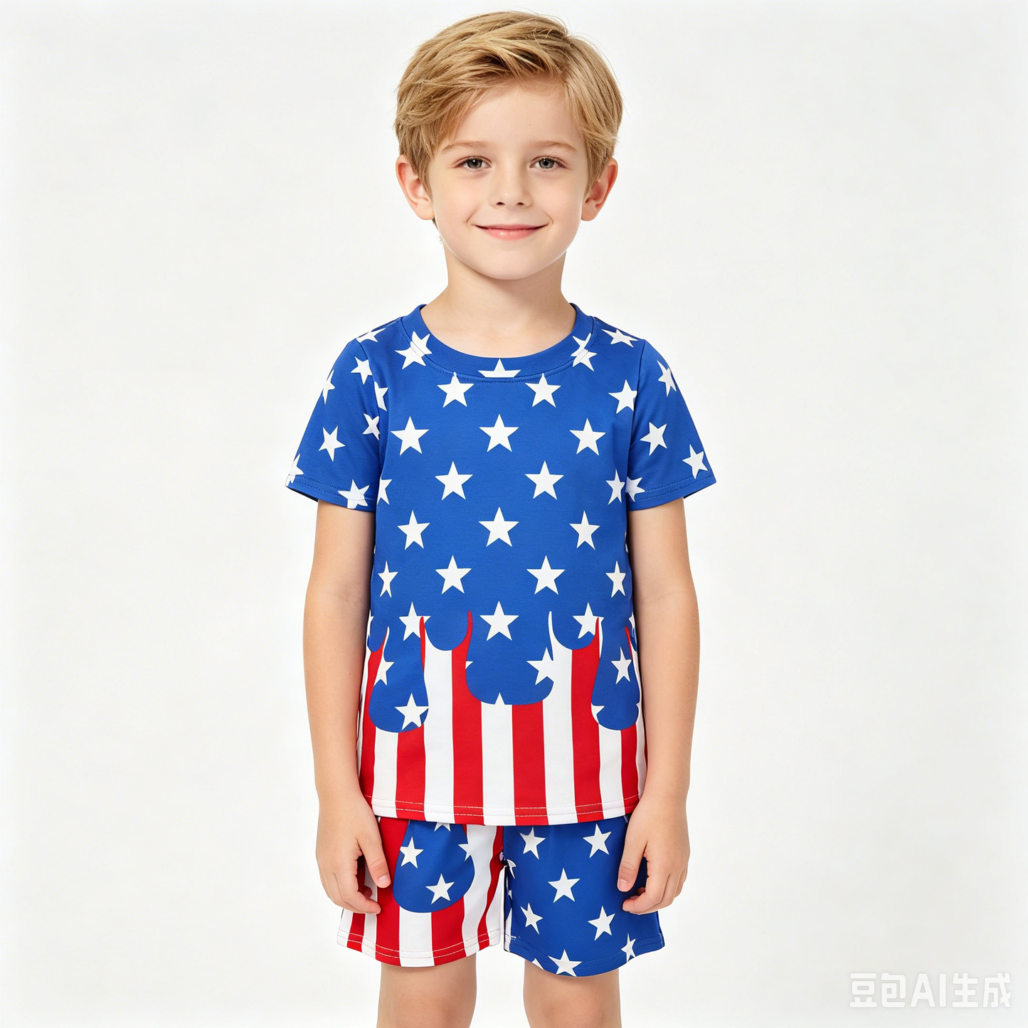 BSSO2040 Stars Drip Print Boys 4th of July Clothes Set
