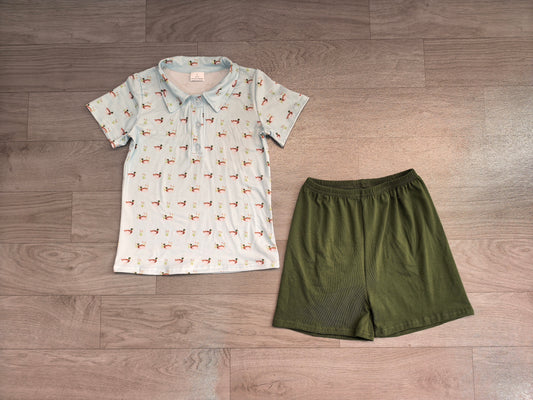 6.29 Preorder BSSO2041 Baby Boys Mallard Duck Short Sleeve Polo Short With Green Shorts Outfit