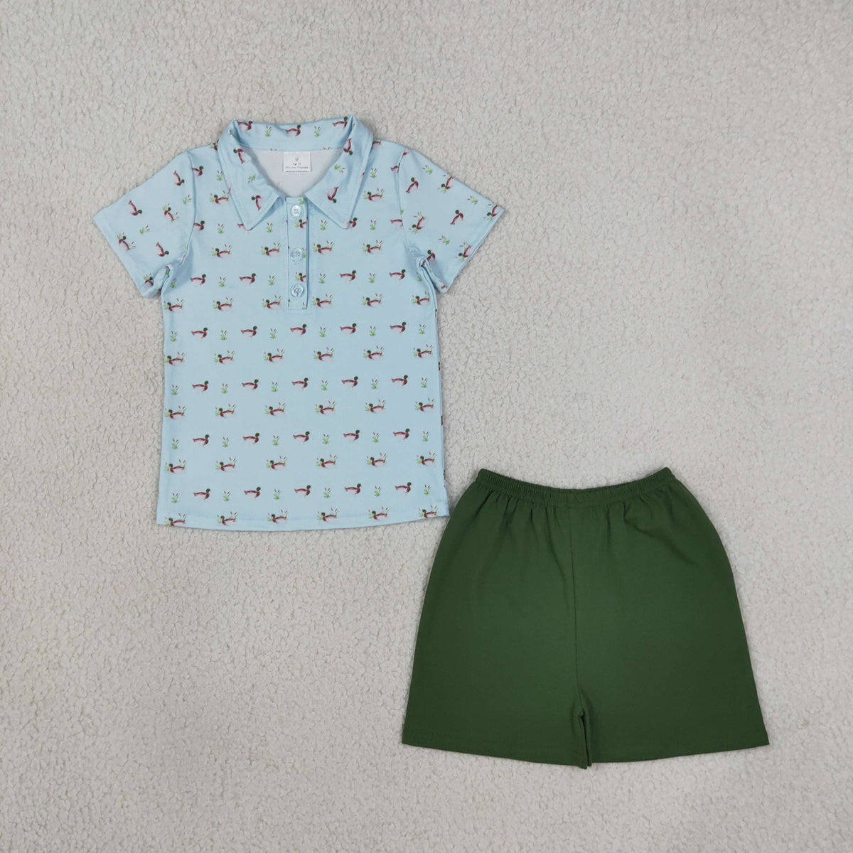 BSSO2041 Baby Boys Mallard Duck Short Sleeve Polo Short With Green Shorts Summer Outfits