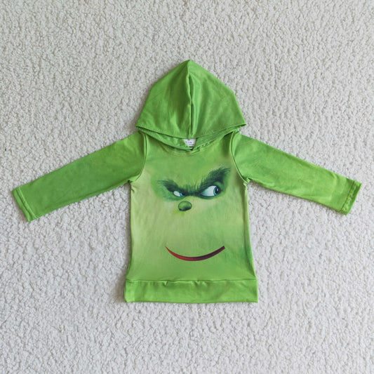 BT0051 Green Frog Smiling Print Kids Christmas Hoodie Top