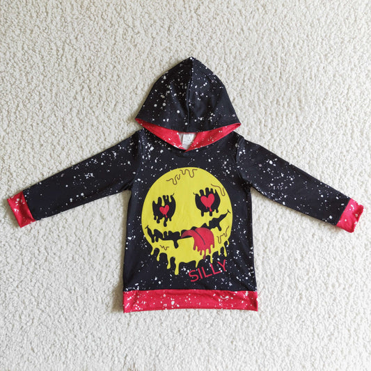 BT0058 Smiling SILLY Print Boys Halloween Hoodie Top
