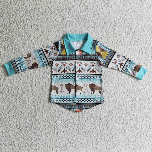 Boys western design button tee shirts top     BT0090