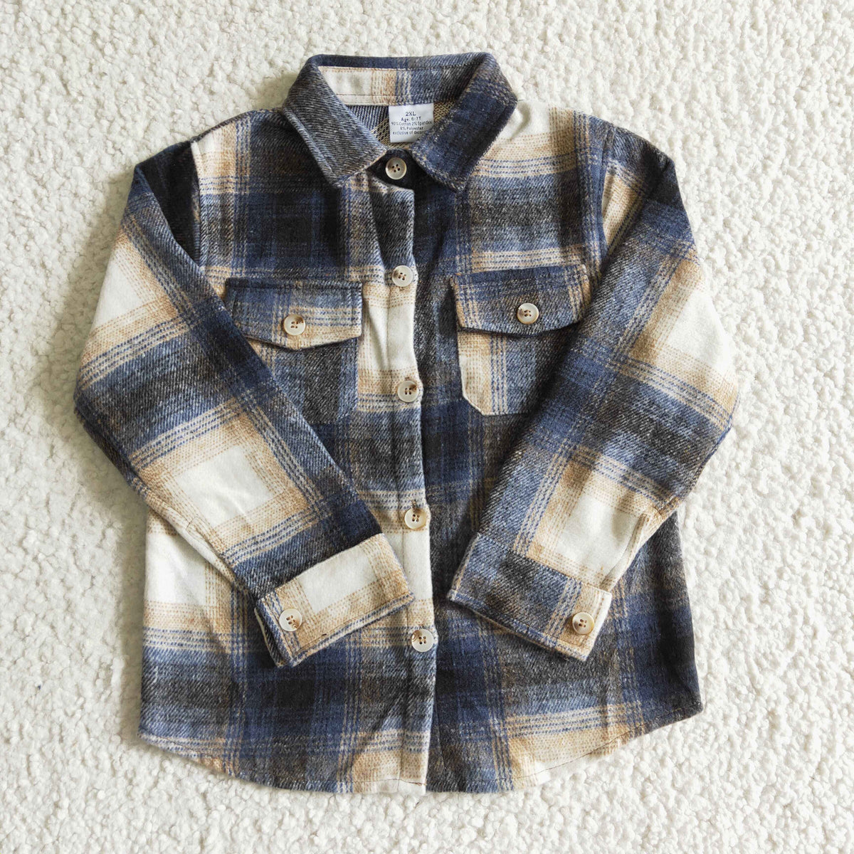BT0117 Navy Checkered Print Boys Fall Cotton Pockets Tee Shirts Top