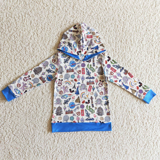 BT0118 Cartoon Mouse Blue Kids Hoodie Top