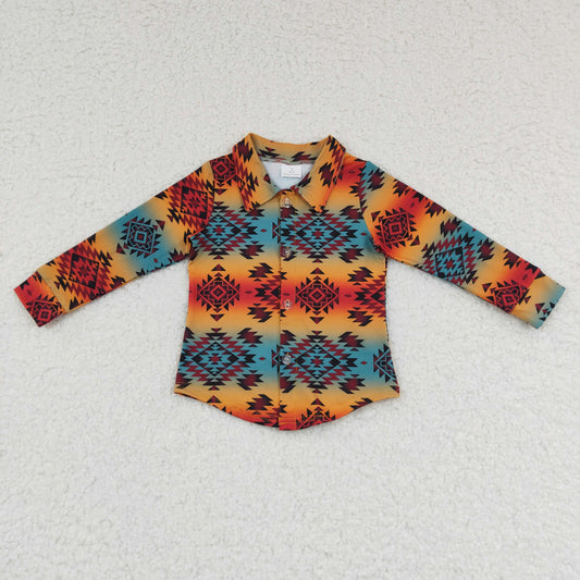 BT0129 Aztec Orange Blue Print Boys Long Sleeve Tee Shirts Top