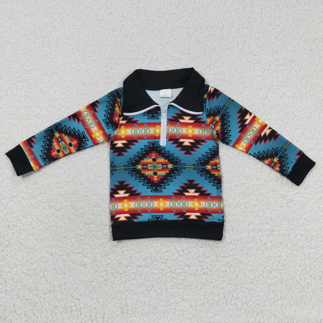 Toddler Boys Wetern Cowboy Aztec Long Sleeve Half Zipper Pullover Top