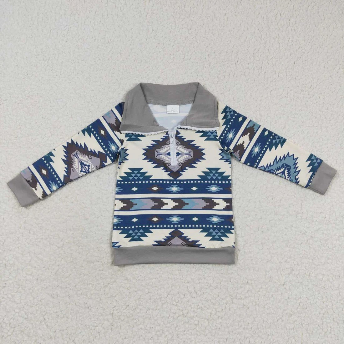 Toddler Boys Wetern Cowboy Aztec Long Sleeve Half Zipper Pullover Top
