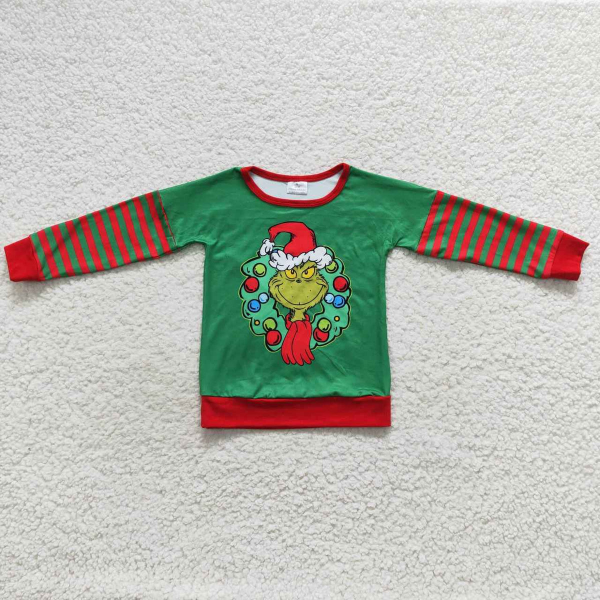 BT0245 Green Frog Stripes Print Boys Christmas Tee Shirts Top
