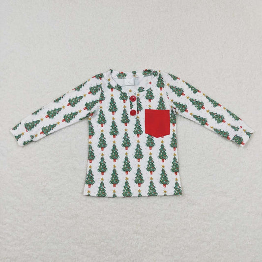 BT0326 Tree Stars Print Boys Christmas Pocket Tee Shirts Top