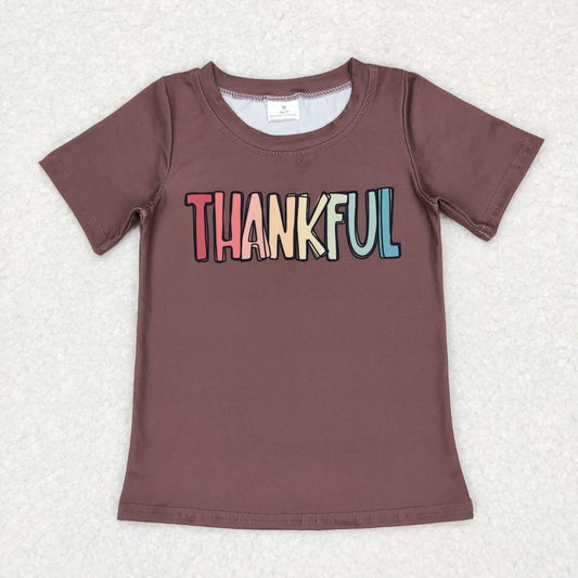 BT0327 Thankful Print Kids Thanksgiving Tee Shirts Top