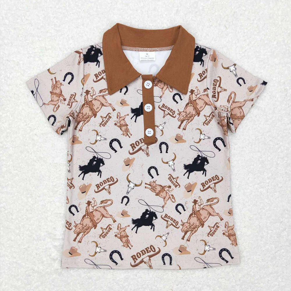 Sibling Baby Boys Western Horse Rodeos Cowboy Half Button Short Sleeves Polo Shirts Top